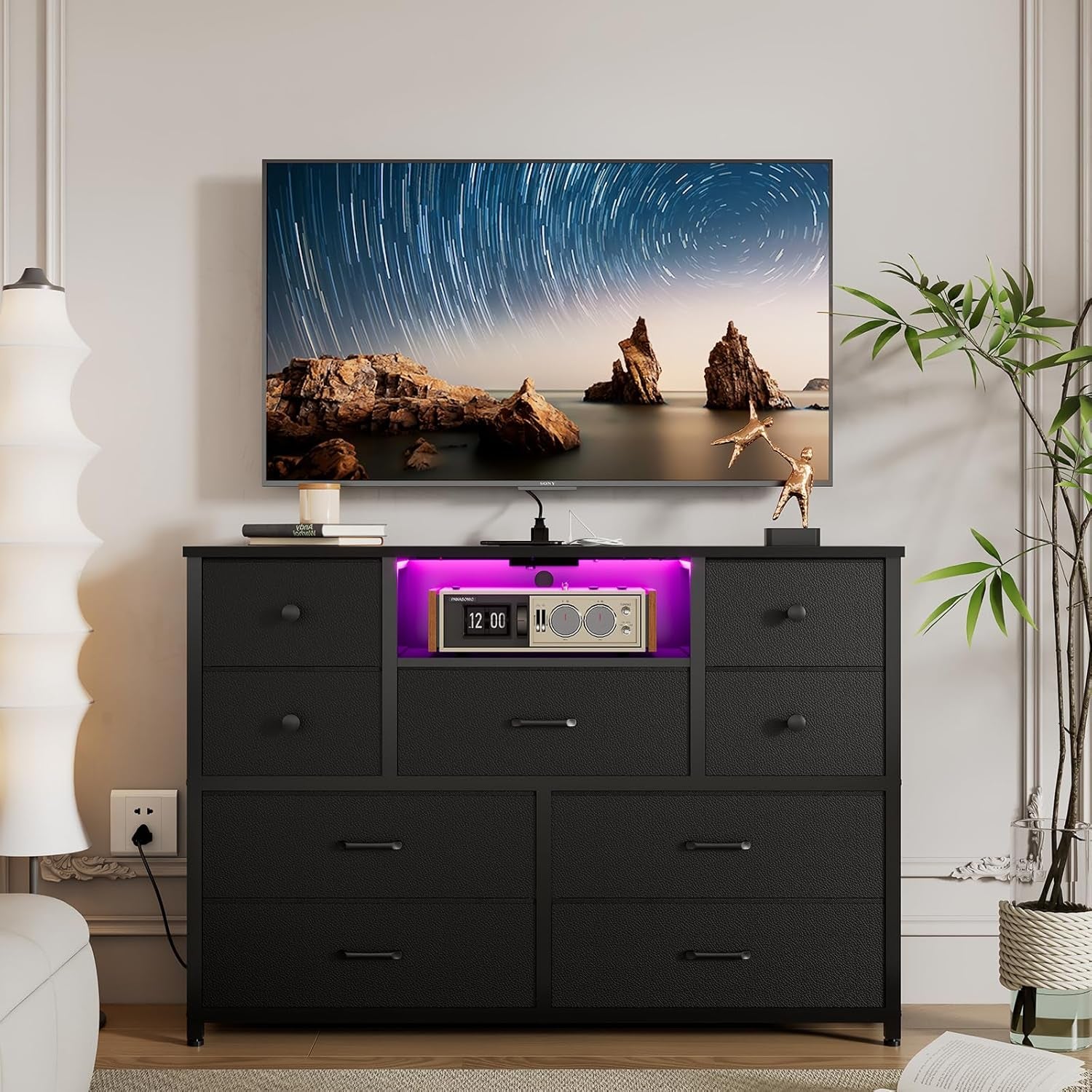 Charcoal Nine Drawer Wardrobe TV Stand With LED Lighting-1
