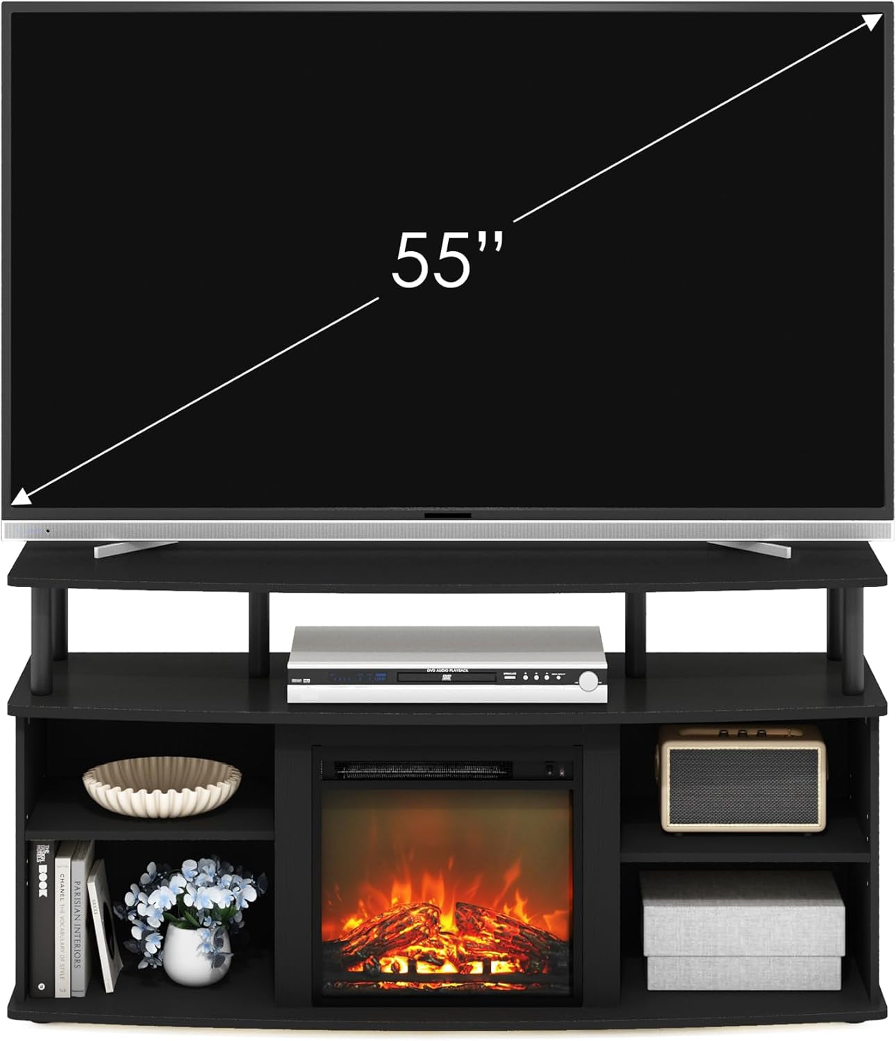 Jensen Open Shelving TV Entertainment Center With Electric Fireplace 55 Inch-3