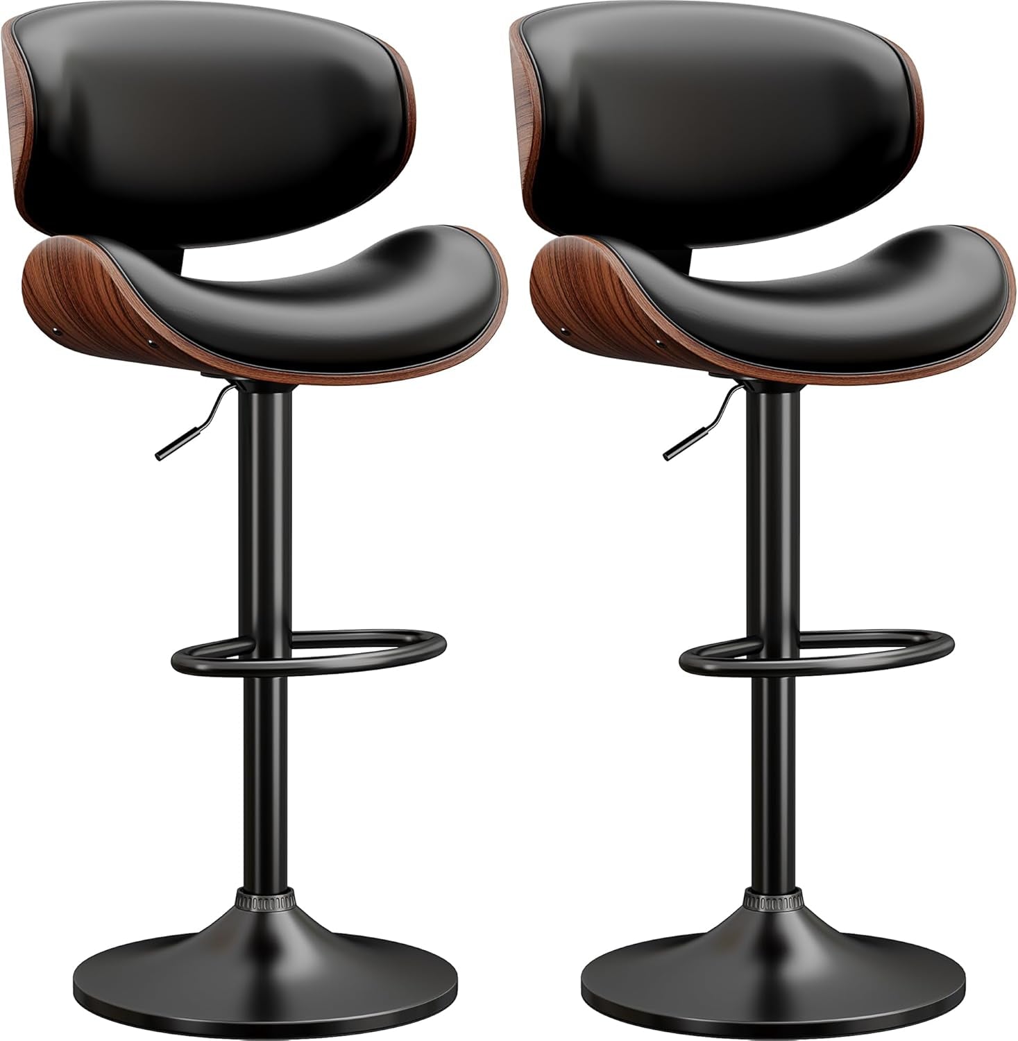 Contemporary Bentwood Adjustable PU Leather Bar Stools Set-0