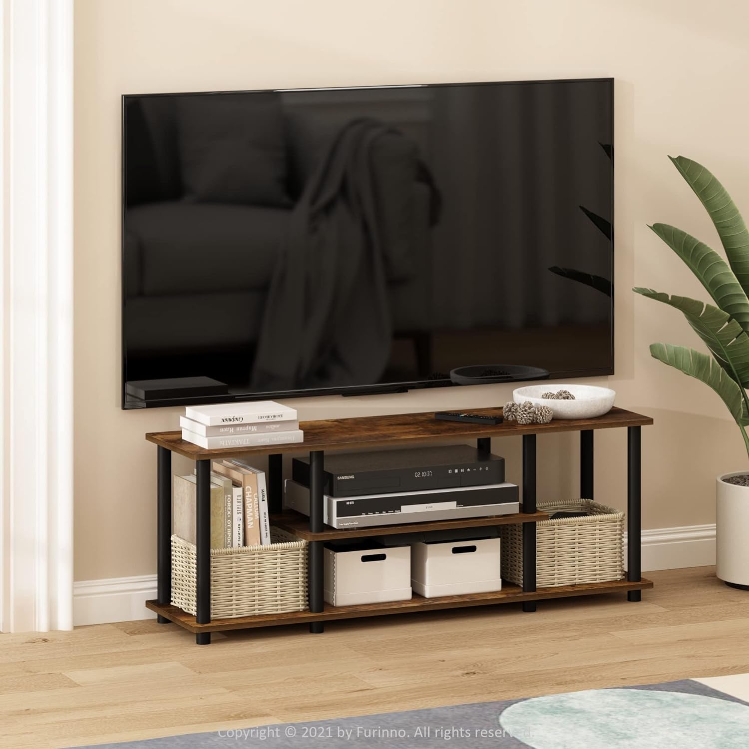 Three-Tier TV Stand Up To 50-Inch TV Tool-Free Assembly-2