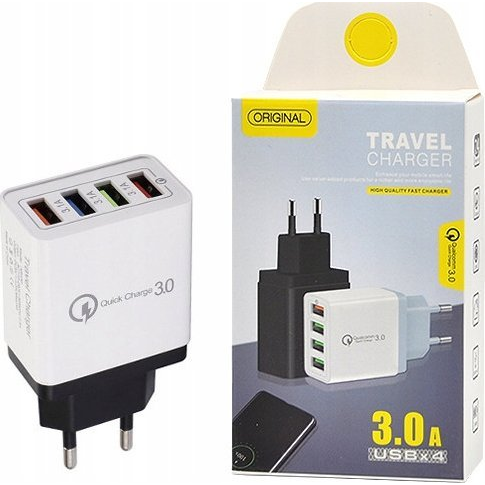 Ładowarka Vega ŁADOWARKA SIECIOWA 3A QUICK 3.0 FAST CHARGER 3100MAH 4XUSB BIAŁY BOX> ( )-0