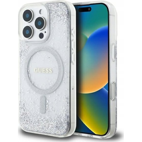 Guess GUHMP16LRGRGES Resin Gradient Glitter MagSafe- Kompatibilis Tok iPhone 16 Pro - Ezüst Színű (GUHMP16LRGRGES)-0