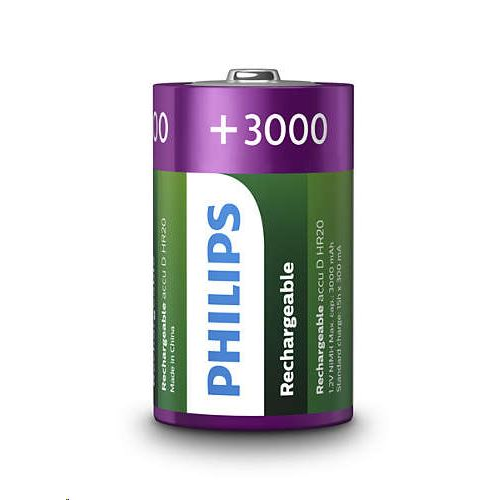 Комплект 2 акумулаторни батерии Philips multilife 1.2vd, hr20, 3000mah, nimh, 1x Блистер (R20B2A300/10)-0
