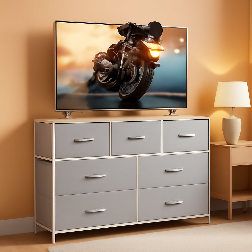 Light Grey Dresser TV Stand 45 Inch TV With Fabric Drawers-0