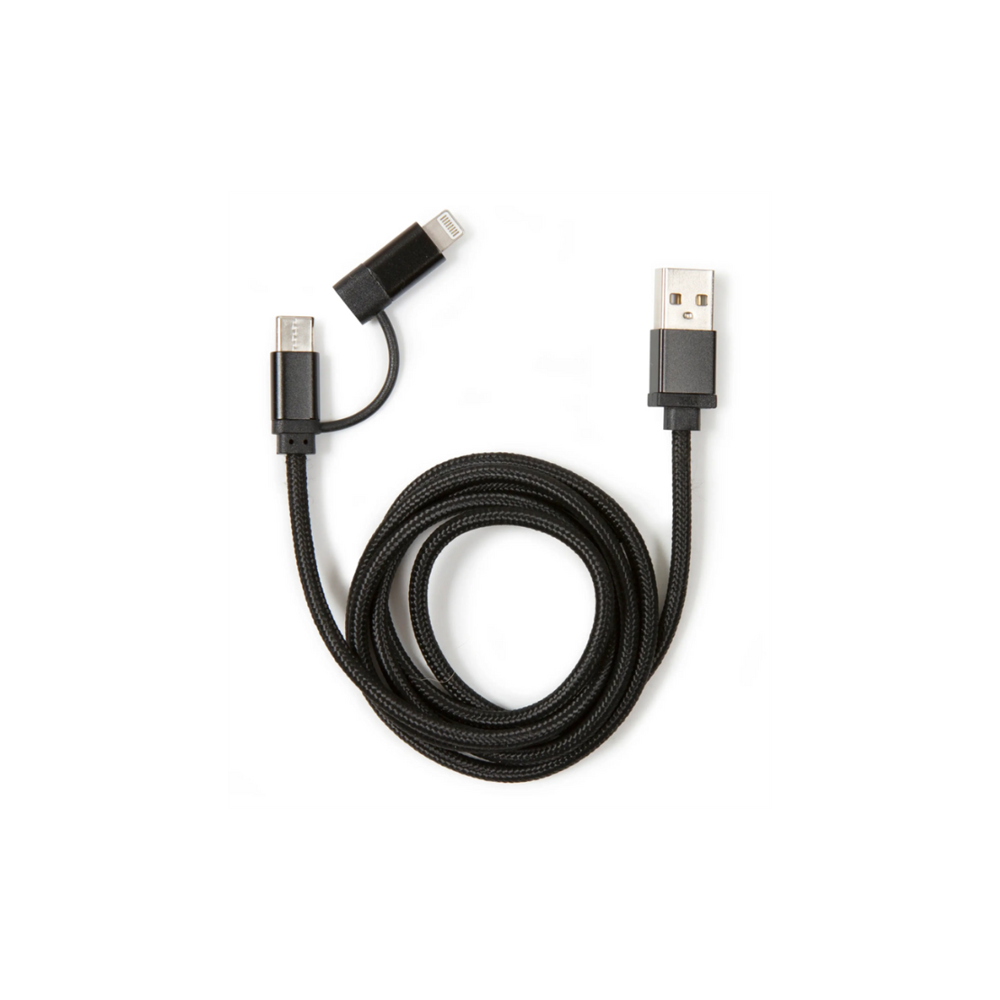 Kikkerland US237-SI fonott USB-A apa - USB-C/Lightning apa 2.0 Adat és töltő kábel 1m - Fekete (US237-BK)-0