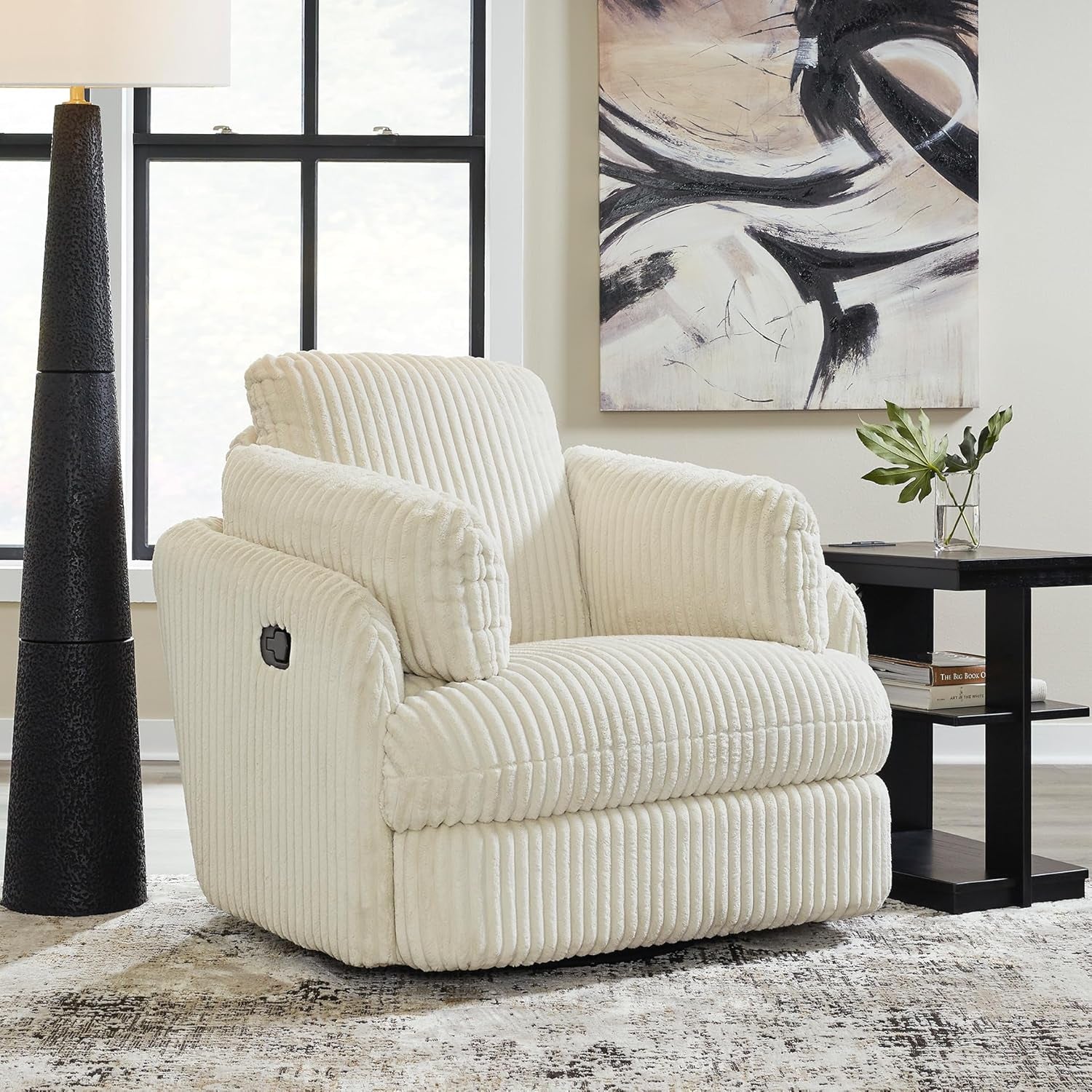 Cozy Contemporary Swivel Glider Rocker Recliner White-1