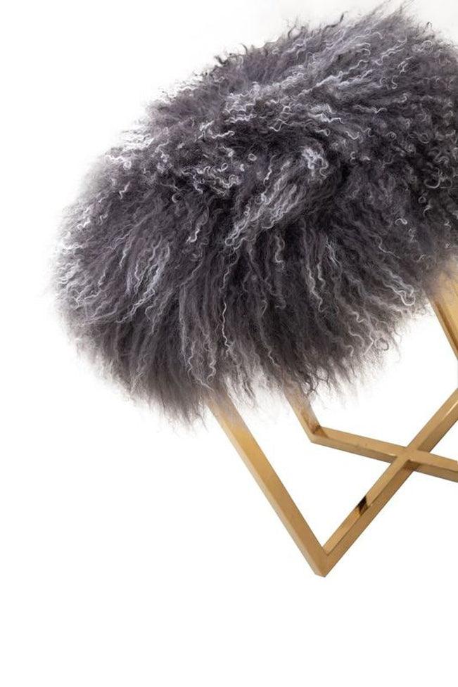 Canvello Home Sorrento Allesandra Collection Mongol Fur Ottoman,Grey-3