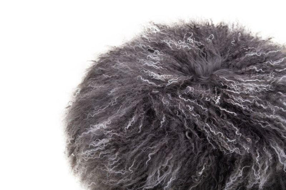 Canvello Home Sorrento Allesandra Collection Mongol Fur Ottoman,Grey-2