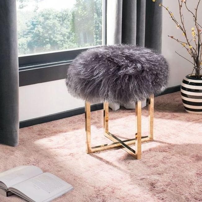 Canvello Home Sorrento Allesandra Collection Mongol Fur Ottoman,Grey-4