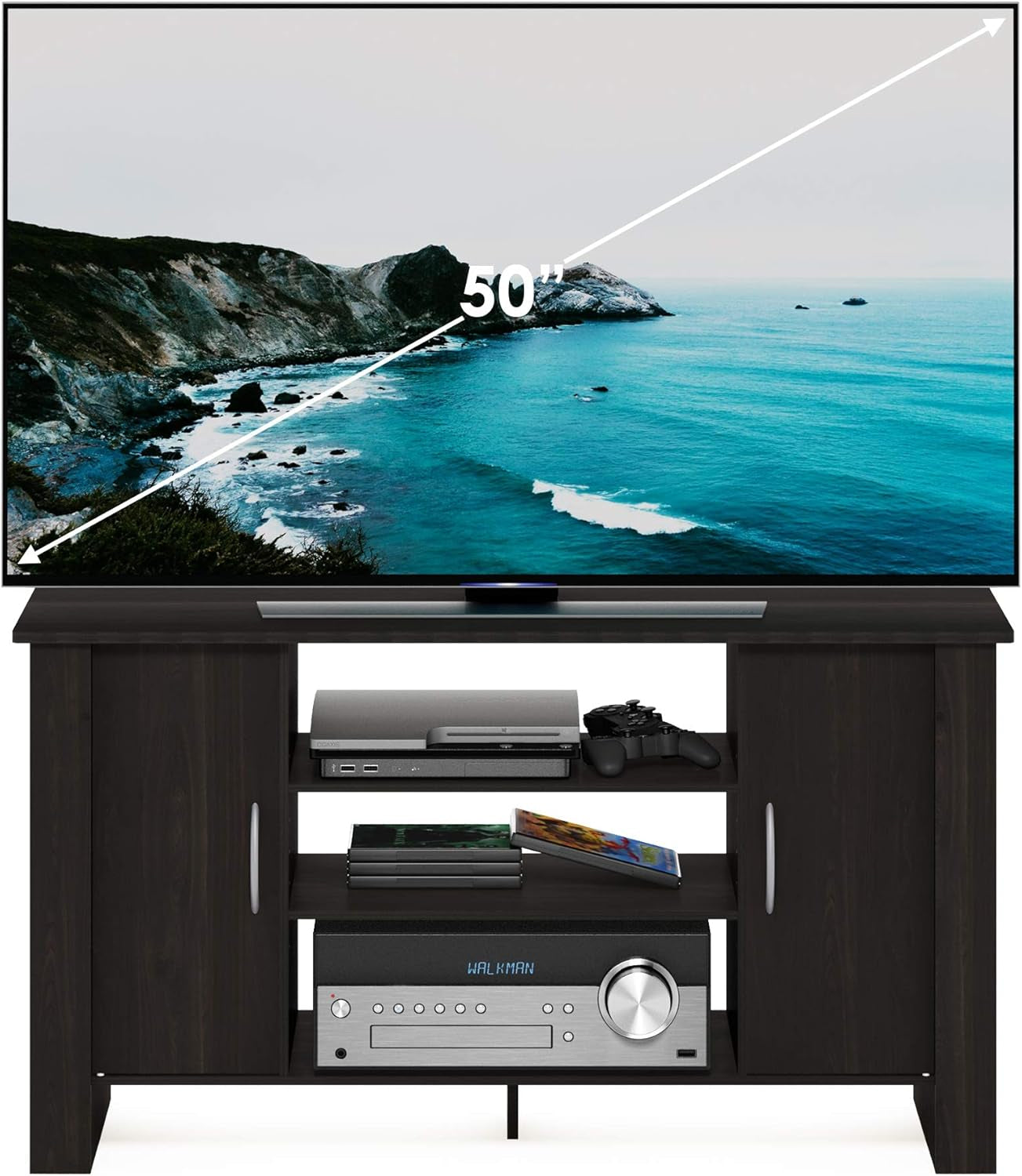 Econ Espresso TV Stand With Concealed Storage And Shelves-3