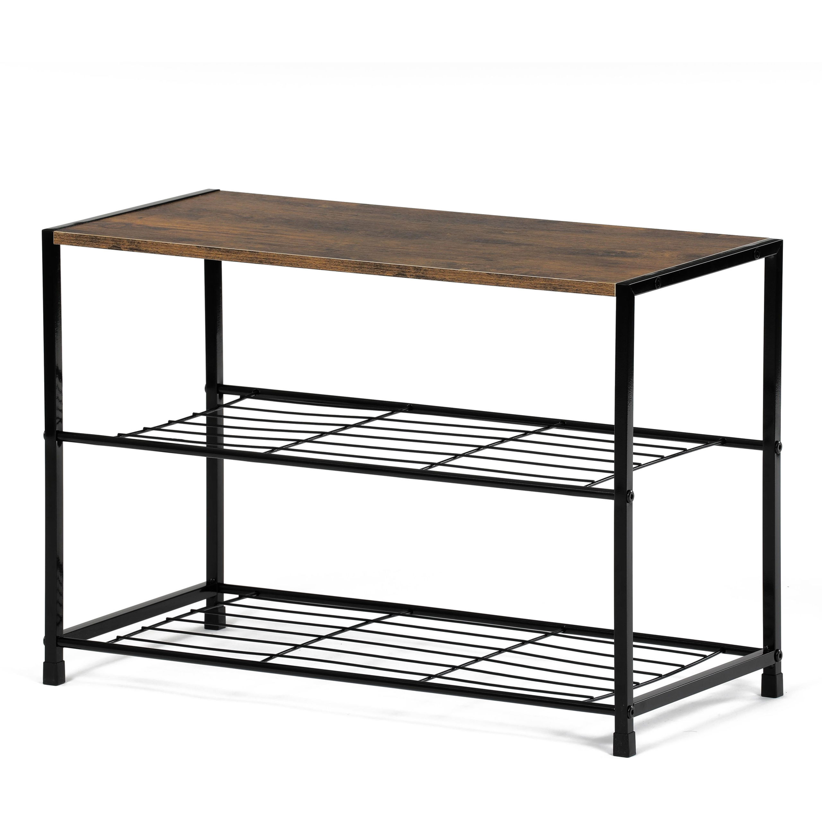 Cipőtartó, 2 polcos, MDF, régi sonoma fa dekor, fekete fém (GD-413 OLW)-0