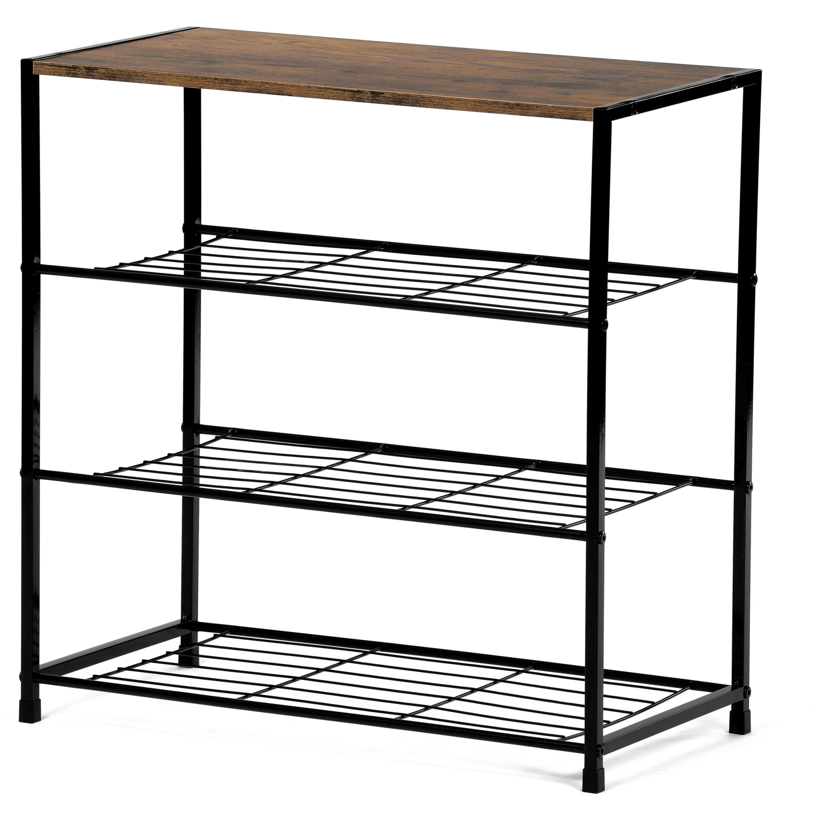 Cipőtartó, 3 polcos, MDF, régi sonoma fa dekor, fekete fém (GD-414 OLW)-0