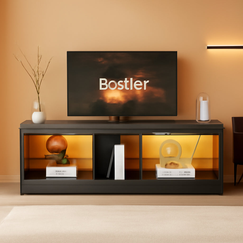 RGB LED Gaming TV Stand For 55Inch TV With Adjustable Glass Shelves Black Marble-0