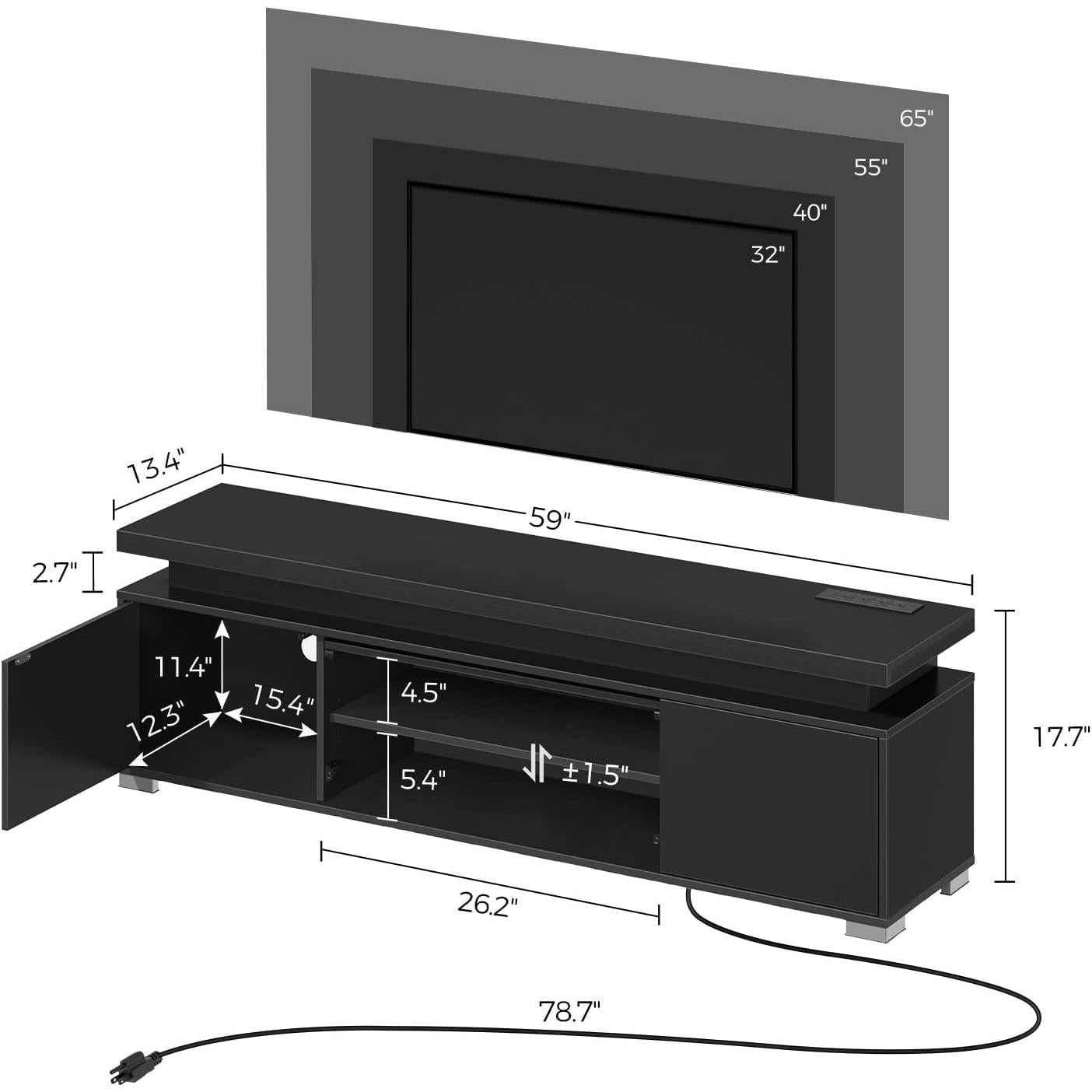 LED TV Stand With Power Outlet And Storage Cabinet-1