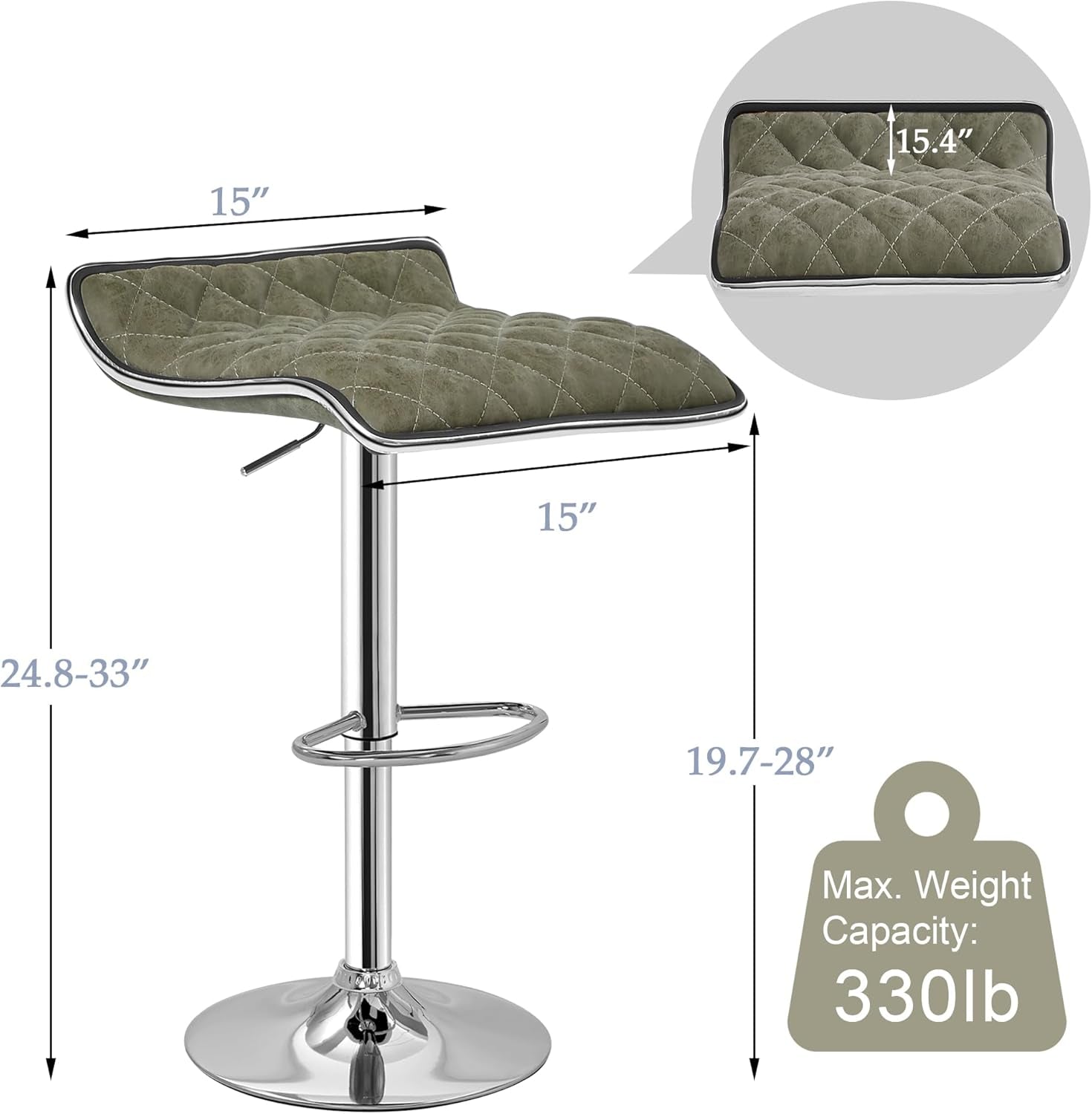 Adjustable Bar Stools Set of 2, Bar Height Stools for Kitchen Counter-2