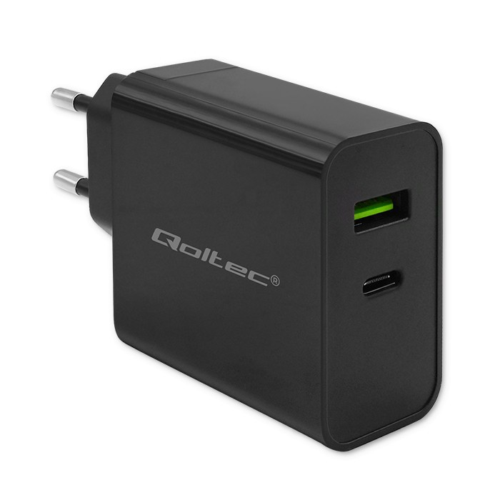 Nabíječka do sítě Qoltec Super Quick PD | 1xUSB-C | 1xUSB | 45W | 5-20V | (52378)-0
