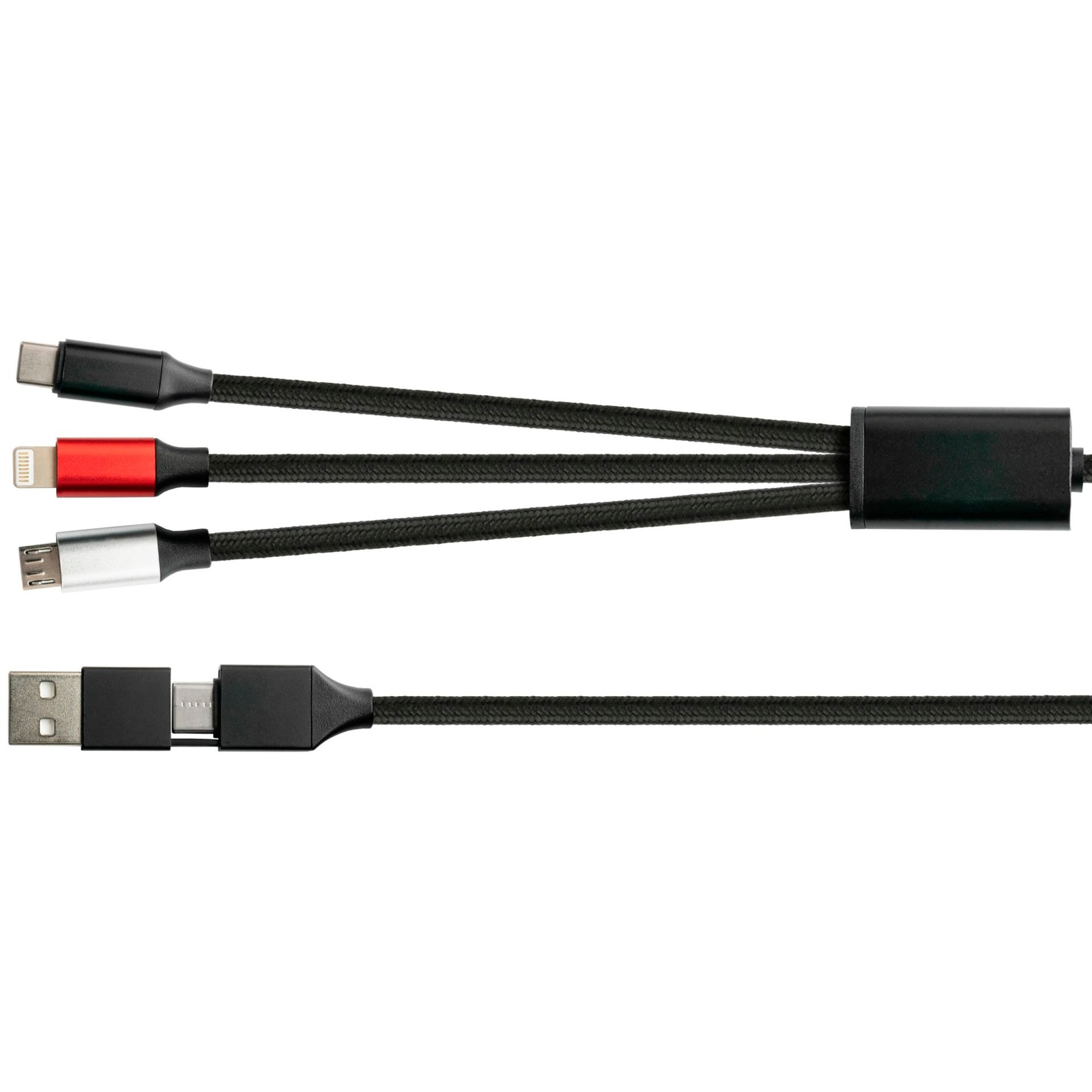 Good Connections PY-USB001S 6in1 USB Type-A / Type-C apa - USB Type-C / MicroUSB / Lightning apa Adat és töltő kábel - Fekete (1.2m) (PY-USB001S)-0