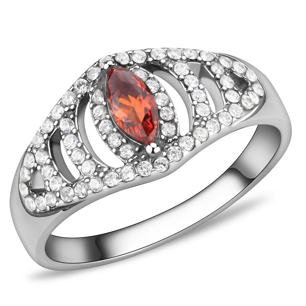DA123 - High polished (no plating) Stainless Steel Ring with AAA Grade CZ  in Orange-0