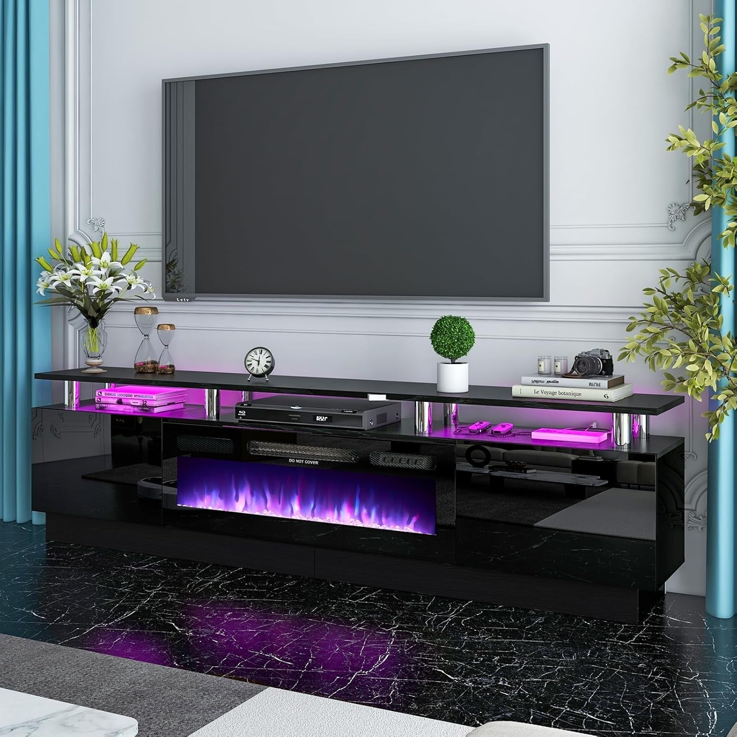 80 Inch Electric Fireplace TV Stand For TVs Up To 90 Inches Black-1