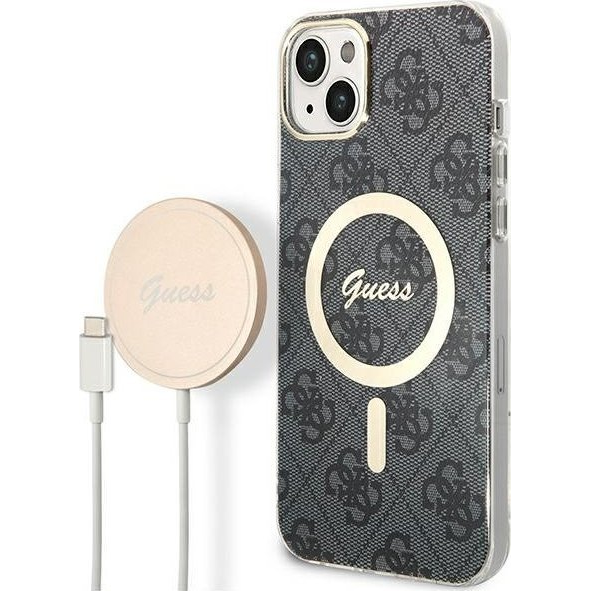 Husa telefon Guess pentru iPhone 14 Plus cu Incarcator wireless si cablu, Silicon, Magsafe, Negru (GUE002545)-0