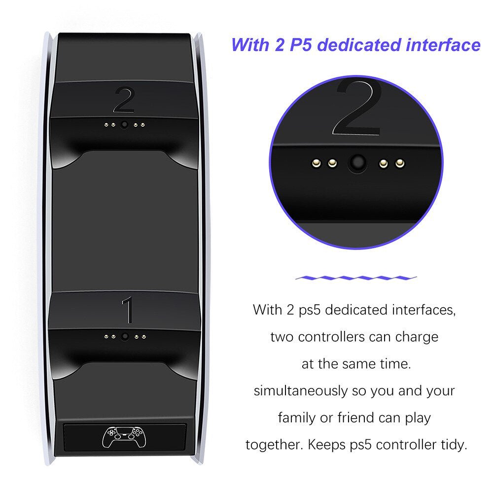 Dual Charging Dock for PlayStation5 Wireless Controller Station for PS5 Joystick Gamepad Fast Charger with Usb Plug-3