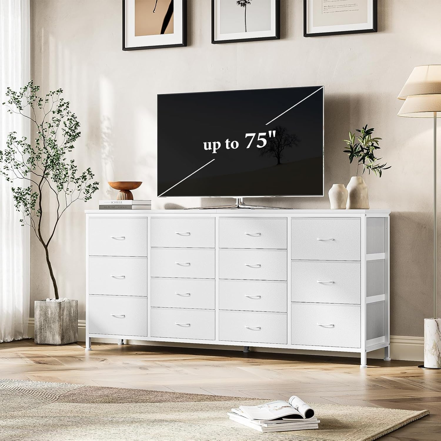 Ultramodern White 63 Inch TV Stand With Integrated Storage-2