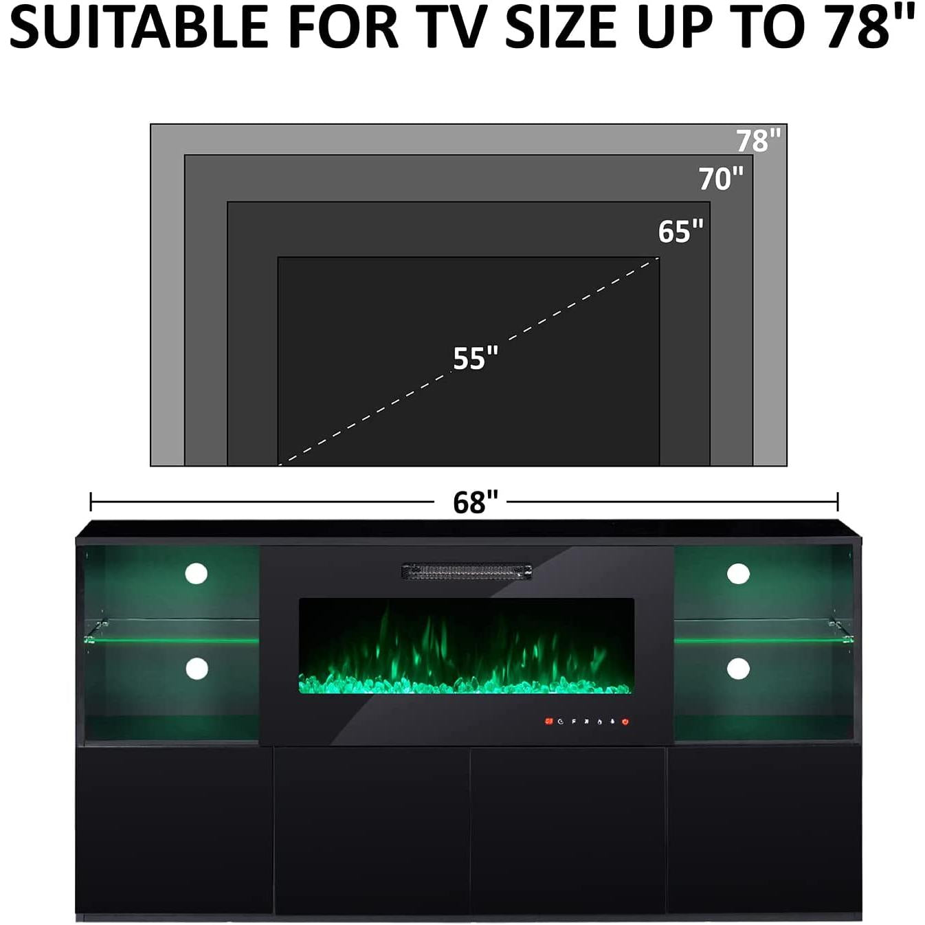 40 Inch TV Stand With Electric Fireplace And LED Lights-1