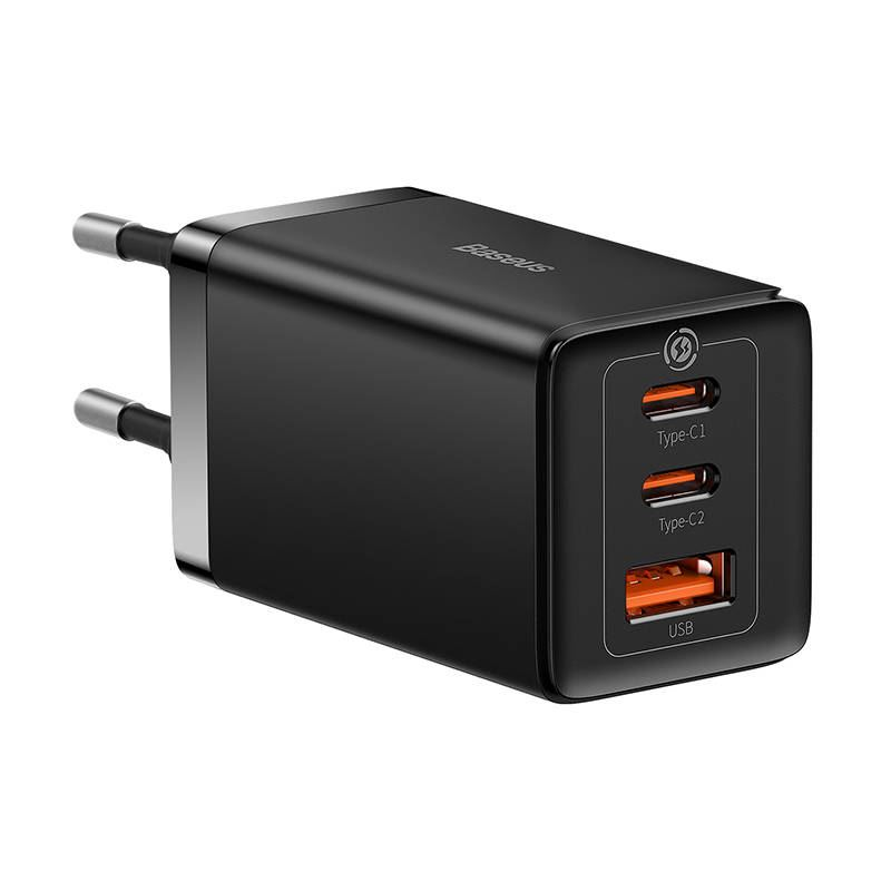Baseus GaN5 Pro 2xUSB-C + USB hálózati töltő 65W fekete (CCGP120201) (CCGP120201)-0