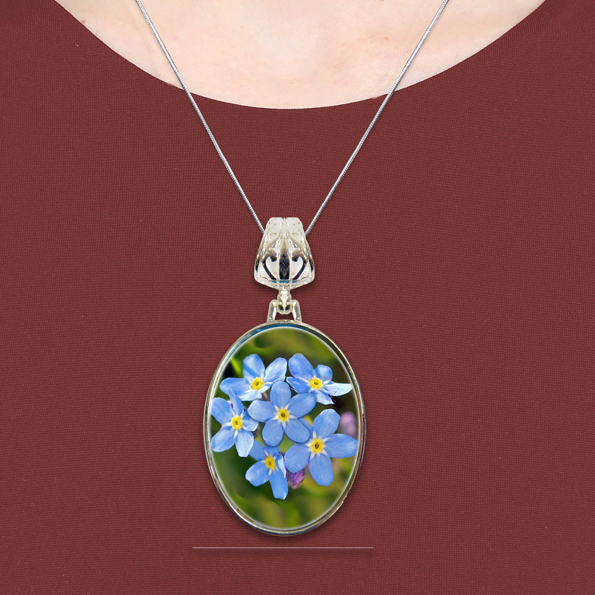 Forget-Me-Not Alaska Silver-Plated Mother of Pearl Jewelry Pendant Necklace - 44158-4