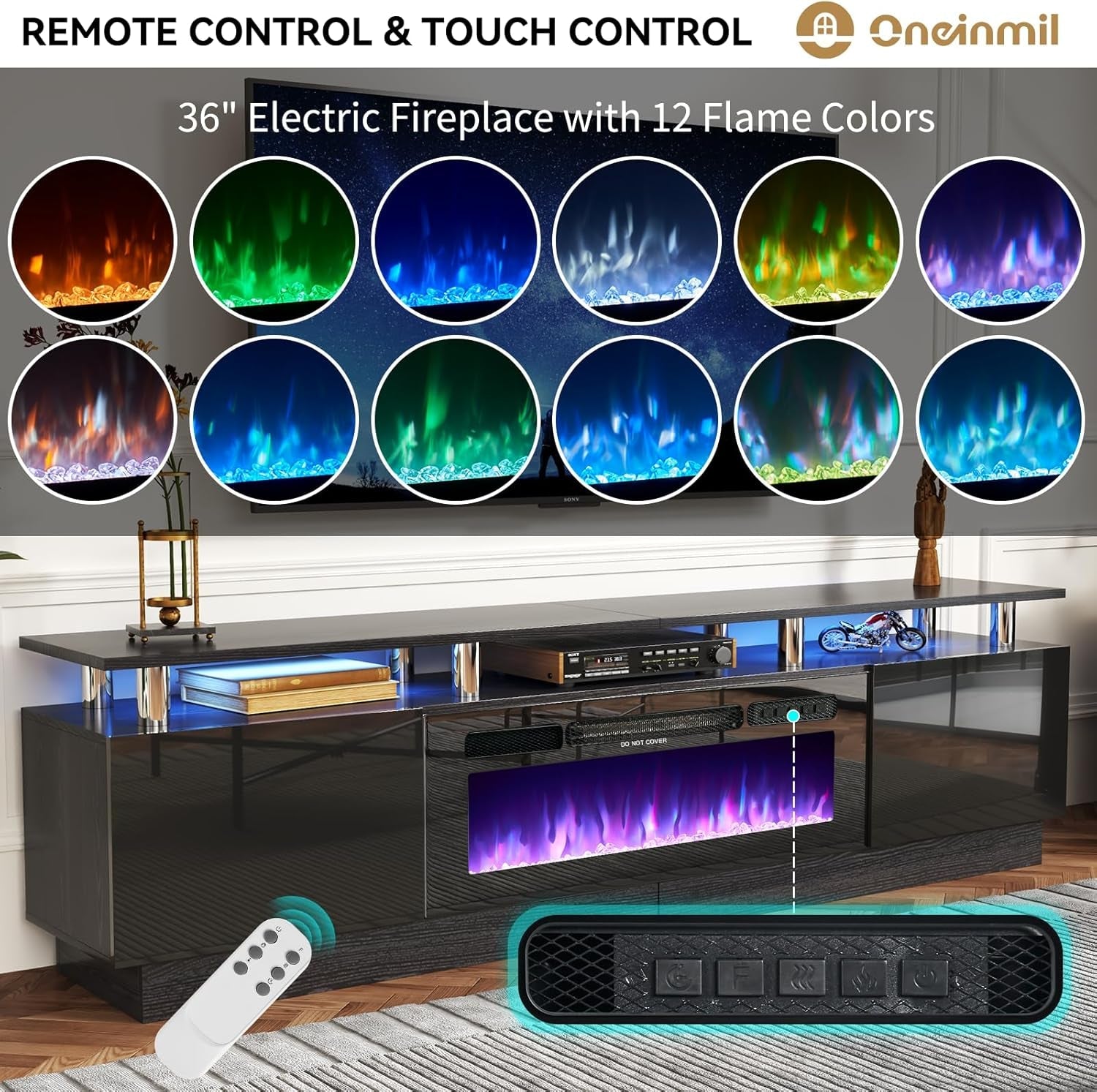 80 Inch Electric Fireplace TV Stand For TVs Up To 90 Inches Black-2