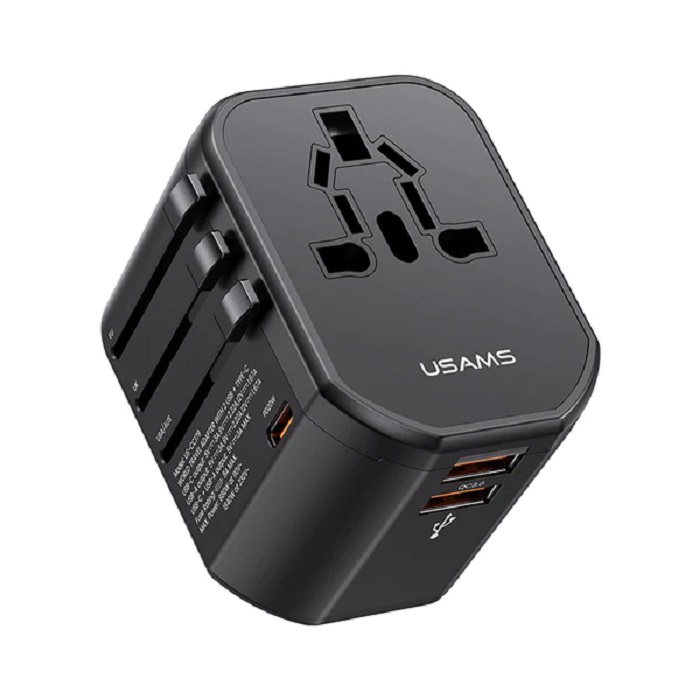 Usams 2xUSB-A/USB-C T59 univerzális utazó töltő - Fekete (20W) (CC179TC01)-0