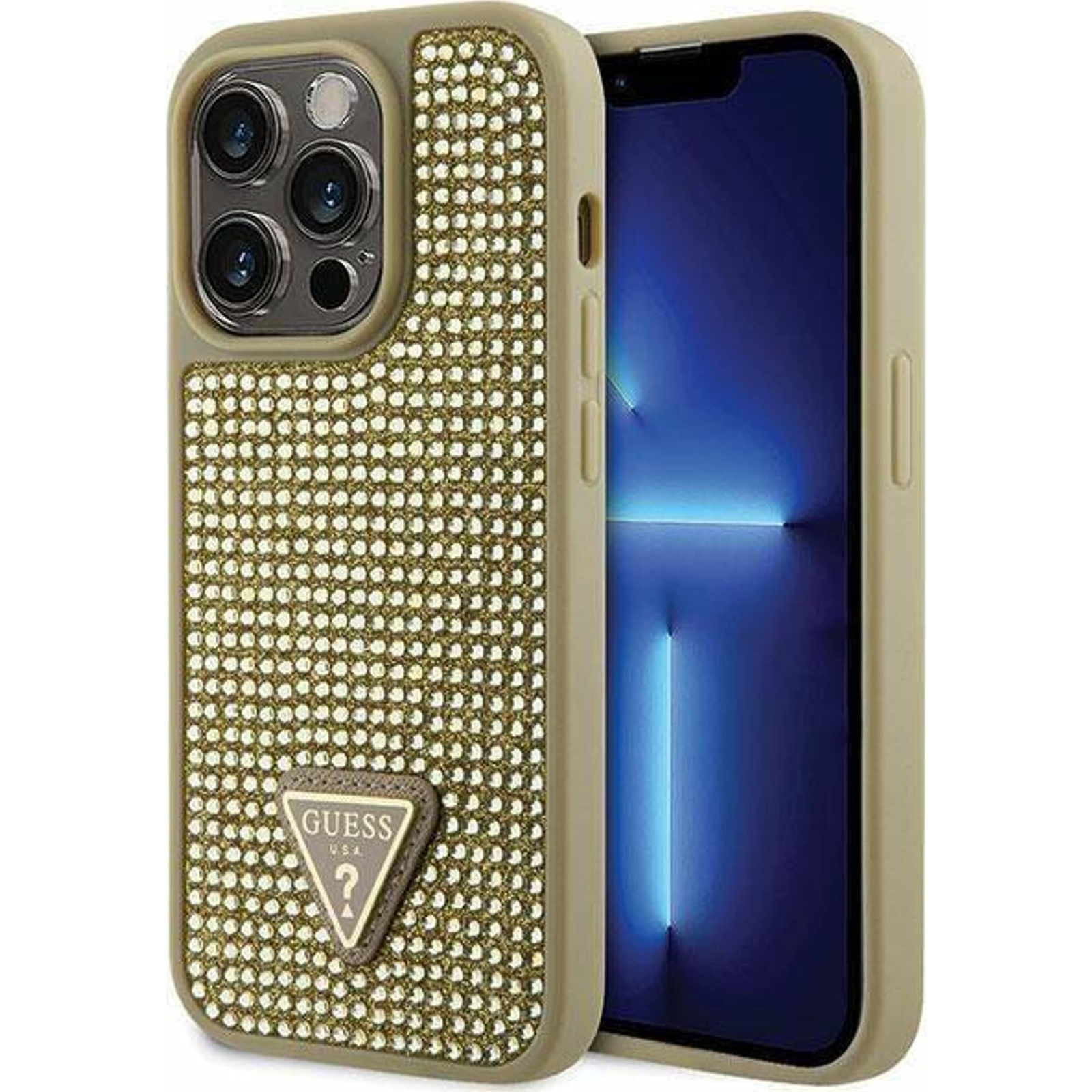 Guess GUHCP14LHDGTPD IPhone 14 Pro 6.1 Hüvelykes Arany/arany Keménytok, Strasszos Háromszög (GUE2590)-0