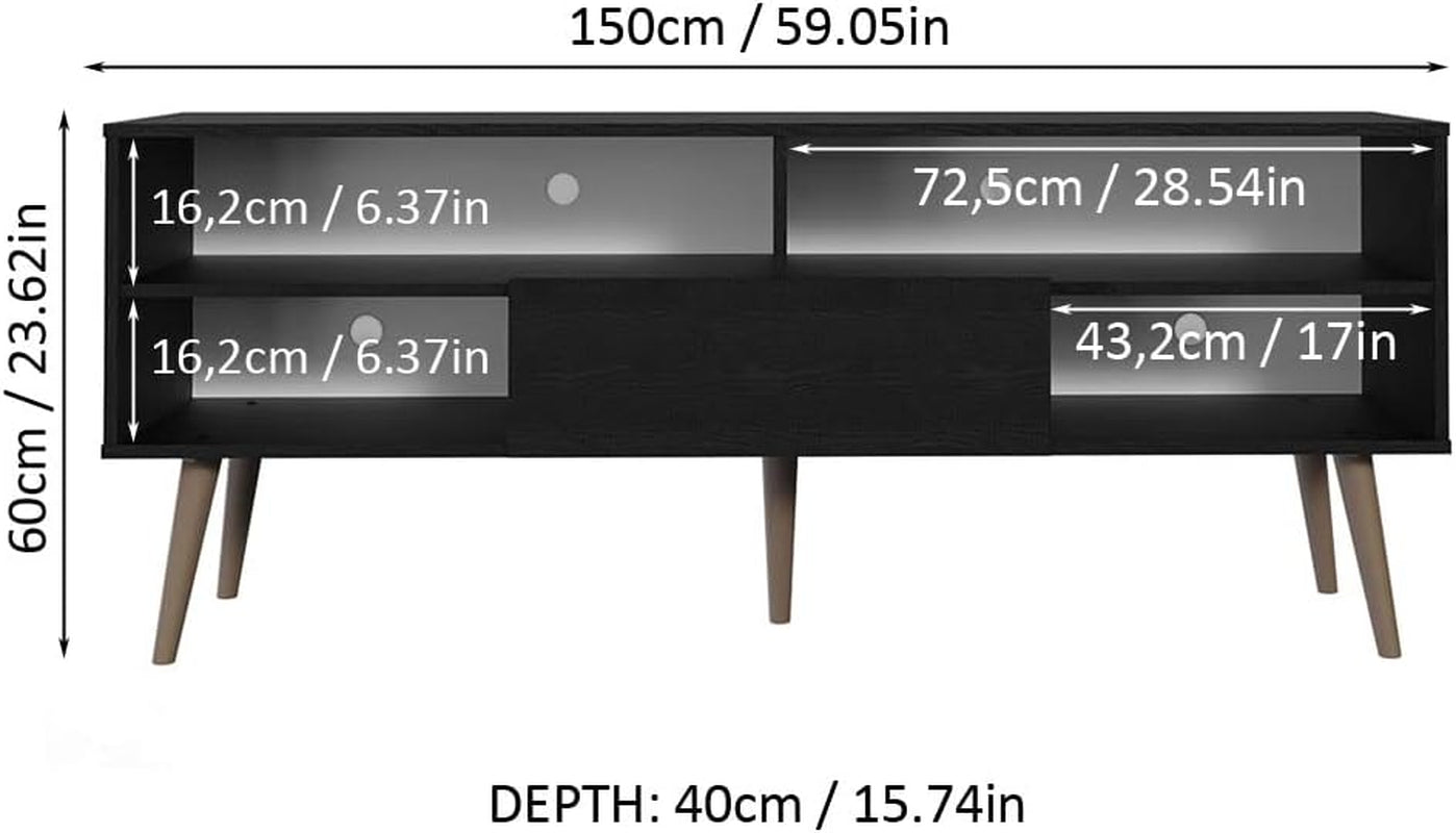 Black TV Stand With 1 Door 4 Shelves For 55 To 65 Inch TV-2
