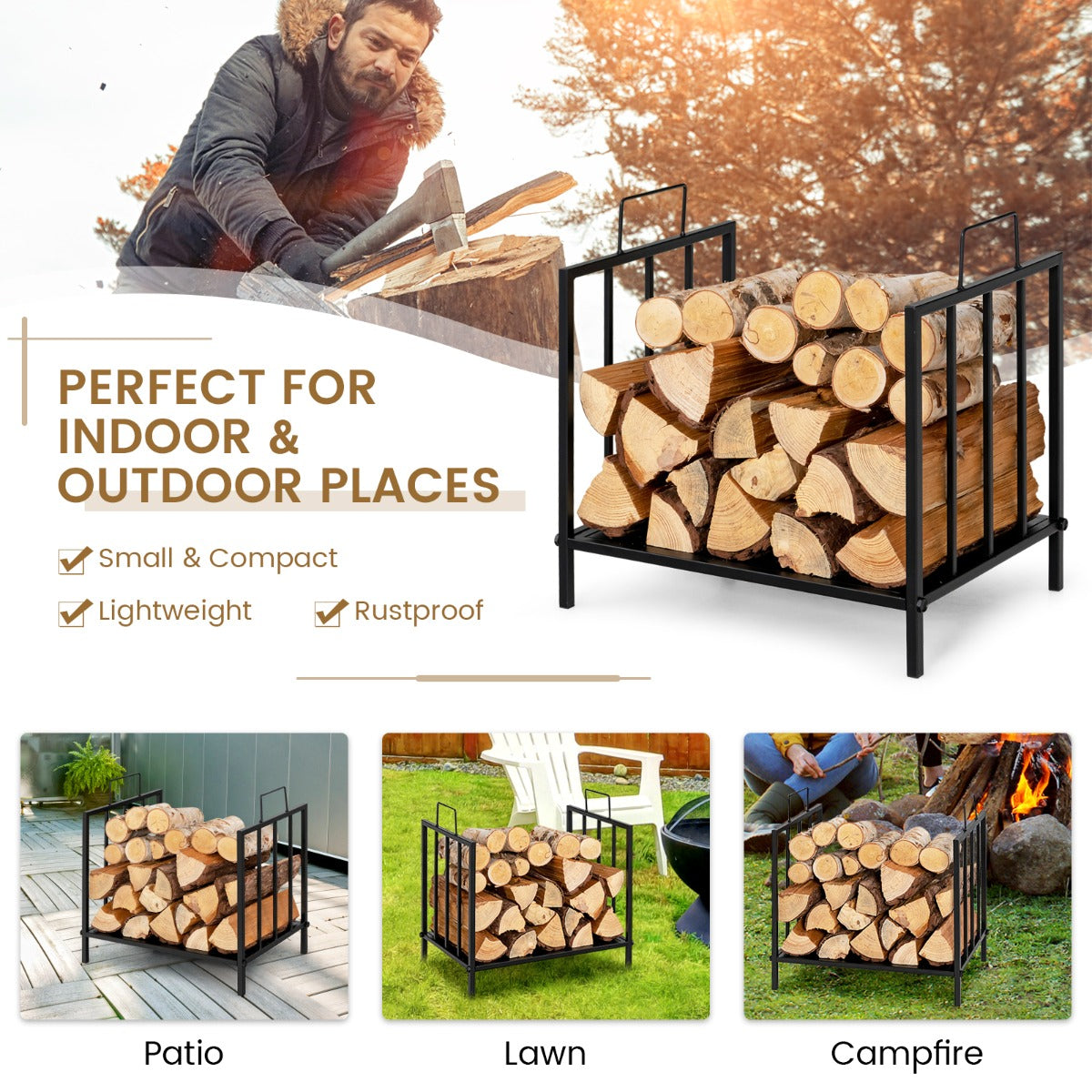 NNECW Firewood Log Rack with Convenient Handle for Fireplace, Stove, Fire Pit-2