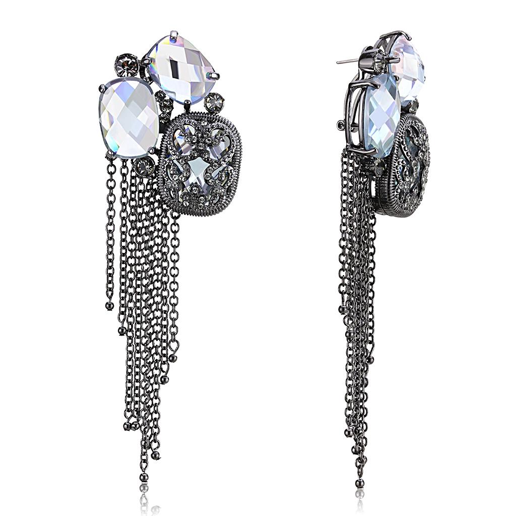 LO4191 - TIN Cobalt Black Brass Earrings with AAA Grade CZ  in Clear-0