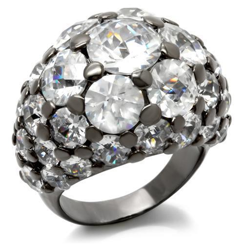 LOA942 - Ruthenium Brass Ring with AAA Grade CZ  in Clear-0