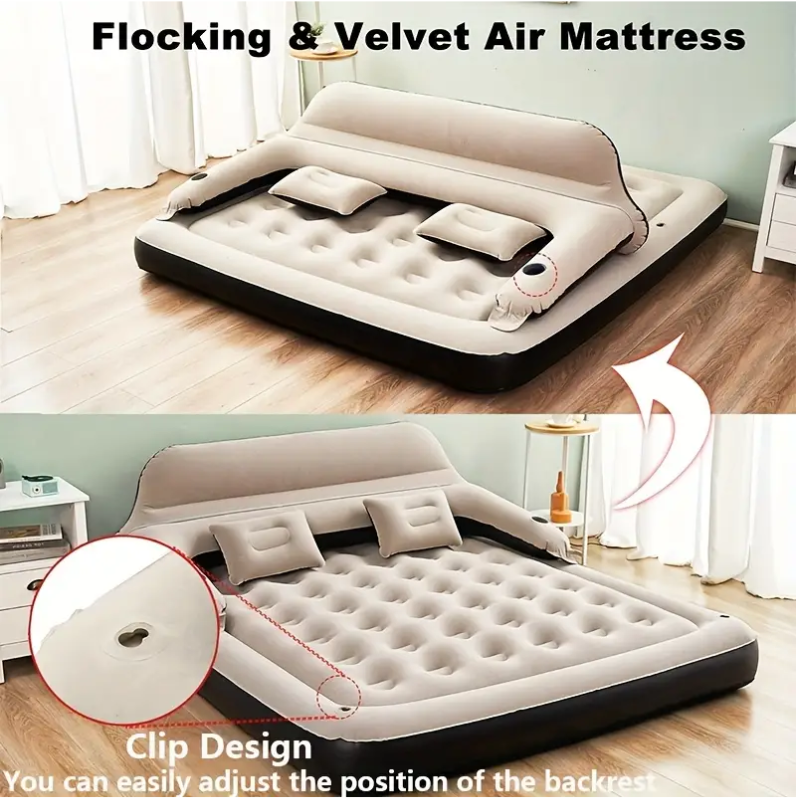 NNETM Inflatable Air Mattress with Headboard & Pillows-3