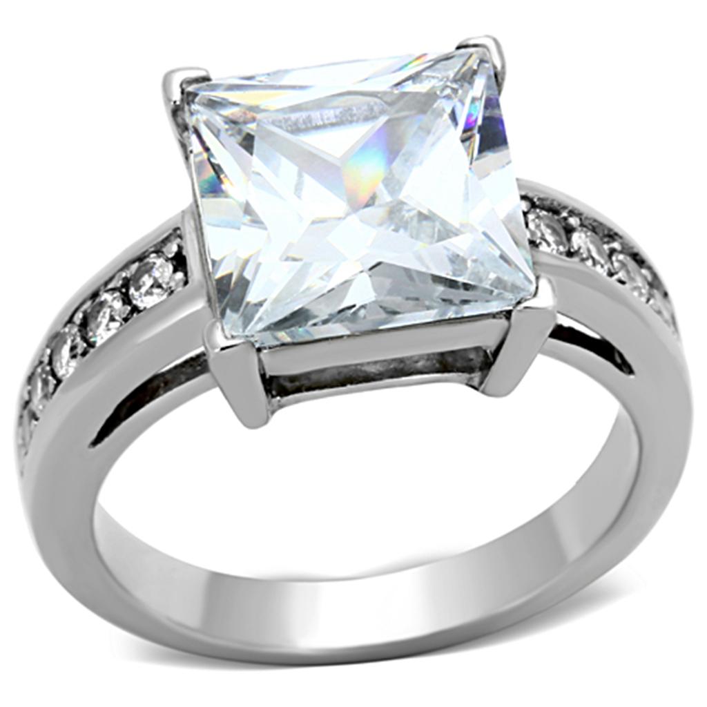 TK1081 - High polished (no plating) Stainless Steel Ring with AAA Grade CZ  in Clear-0