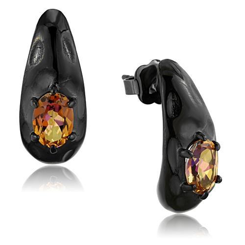 TK1452 - IP Black(Ion Plating) Stainless Steel Earrings with Semi-Precious Citrine in Topaz Multicolor-0