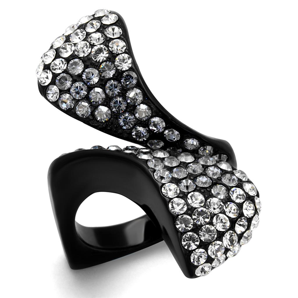 TK2360 - IP Black(Ion Plating) Stainless Steel Ring with Top Grade Crystal  in Montana-0