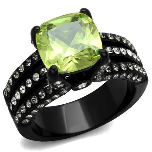 TK2491 - IP Black(Ion Plating) Stainless Steel Ring with AAA Grade CZ  in Apple Green color-0