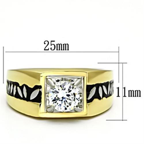 TK739 - Two-Tone IP Gold (Ion Plating) Stainless Steel Ring with AAA Grade CZ  in Clear-1