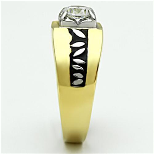 TK739 - Two-Tone IP Gold (Ion Plating) Stainless Steel Ring with AAA Grade CZ  in Clear-3