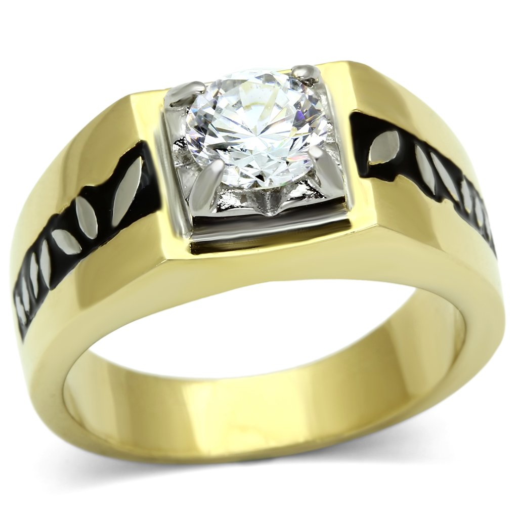 TK739 - Two-Tone IP Gold (Ion Plating) Stainless Steel Ring with AAA Grade CZ  in Clear-0
