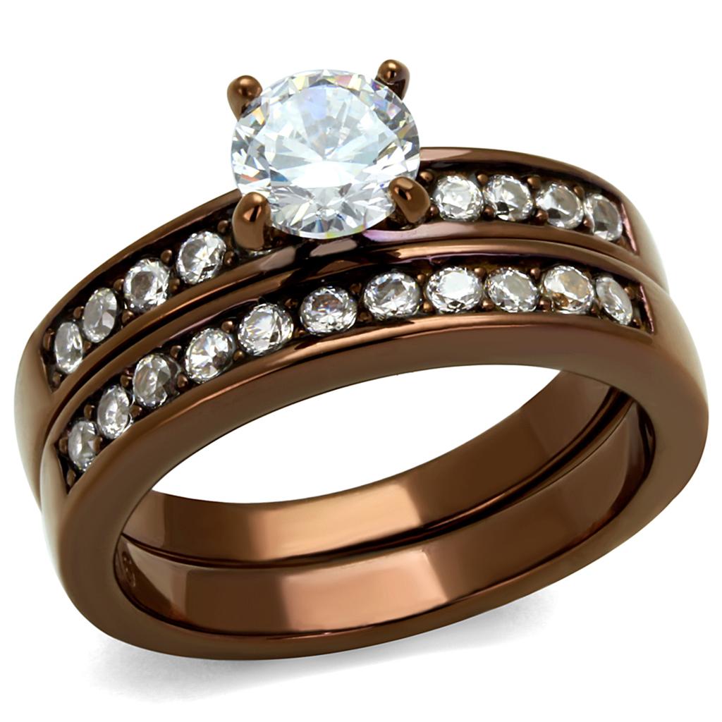 TK8X003LC - IP Coffee light Stainless Steel Ring with AAA Grade CZ  in Clear-0