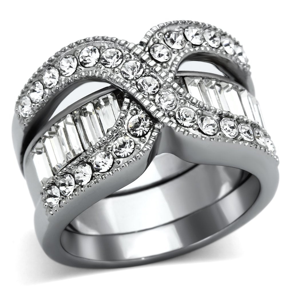 TK970 - High polished (no plating) Stainless Steel Ring with Top Grade Crystal  in Clear-0