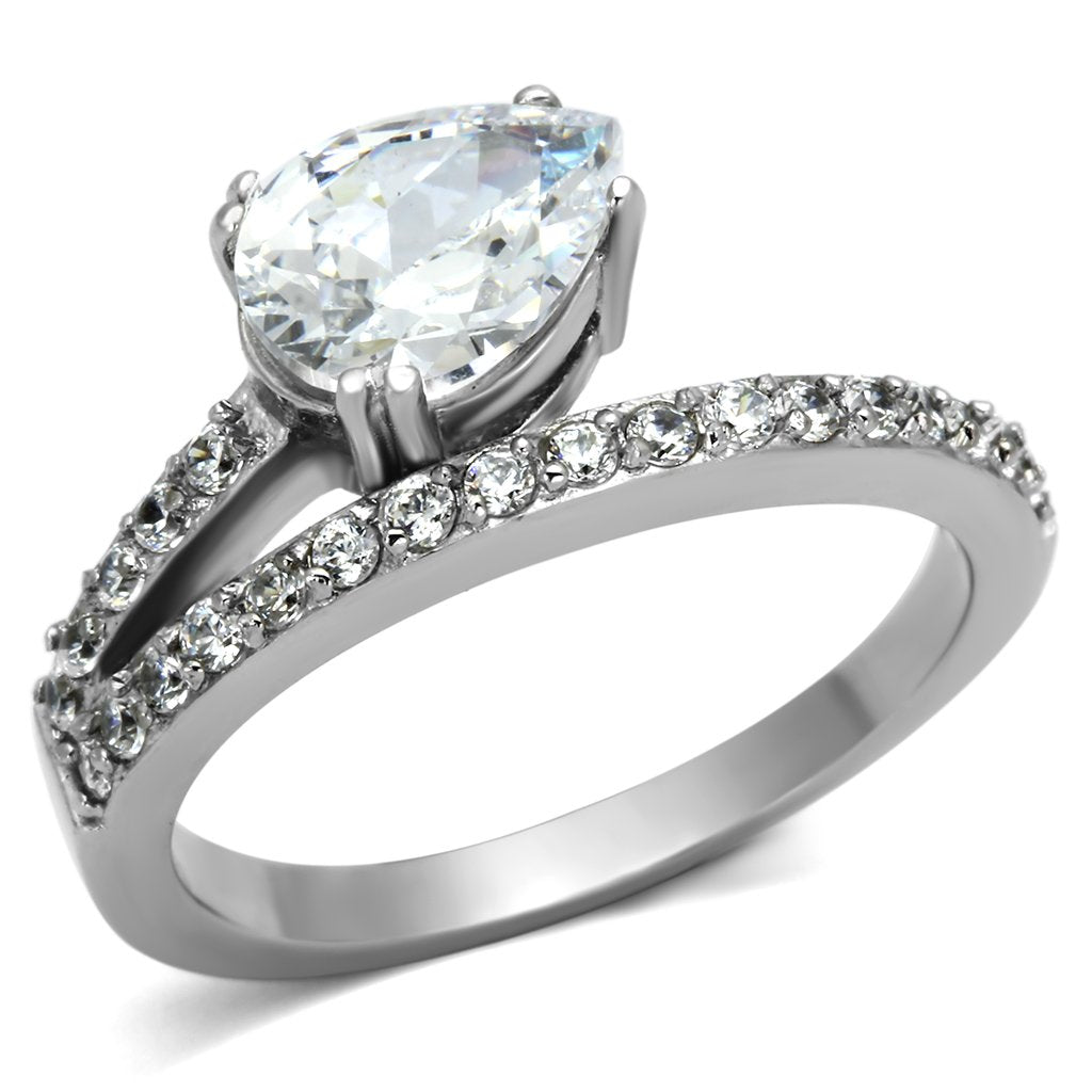TK998 - High polished (no plating) Stainless Steel Ring with AAA Grade CZ  in Clear-0