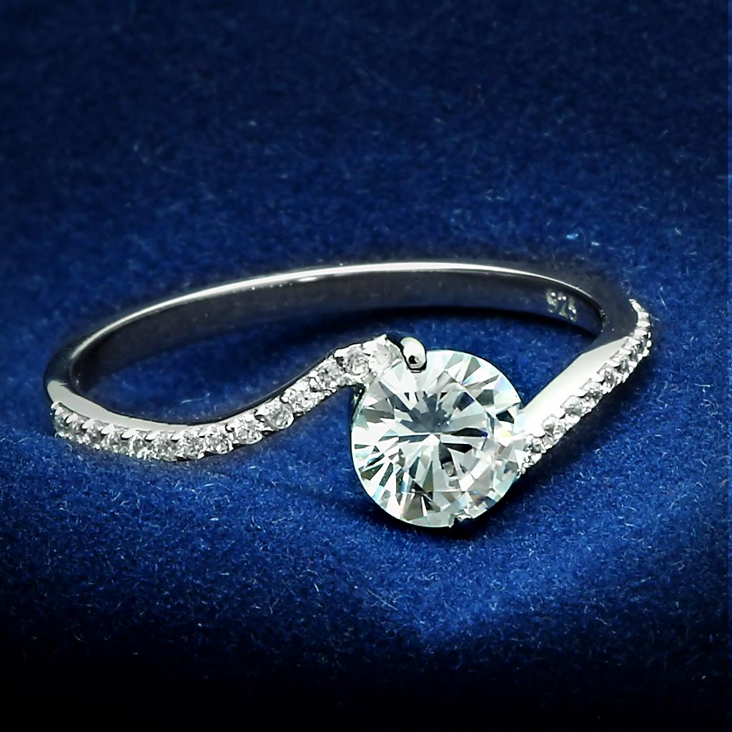 TS045 - Rhodium 925 Sterling Silver Ring with AAA Grade CZ  in Clear-0