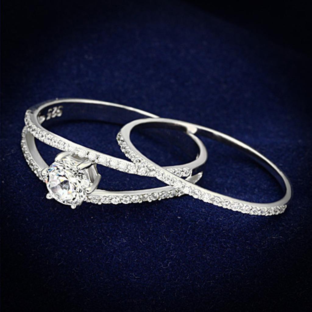 TS172 - Rhodium 925 Sterling Silver Ring with AAA Grade CZ  in Clear-0