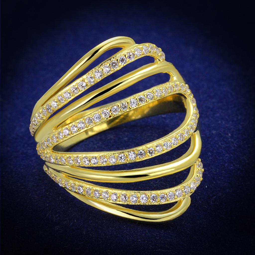 TS379 - Gold 925 Sterling Silver Ring with AAA Grade CZ  in Clear-0